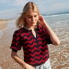 New Tabitha Webb Henley Chevron V-Neck Top Navy/Red