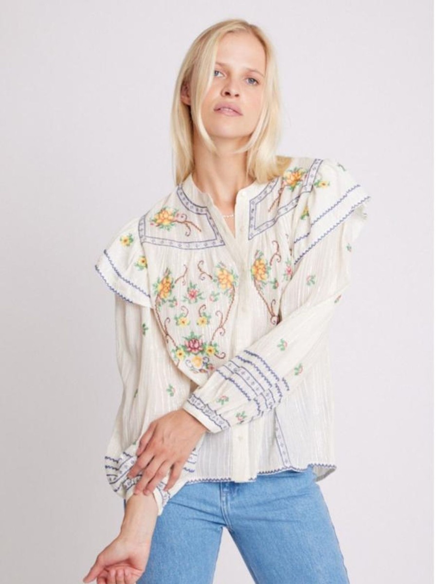 Online Berenice Carmencita White Embroidered Blouse