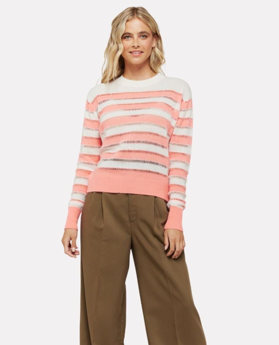 Hot Brodie Beach Stripe Crew Neon Coral