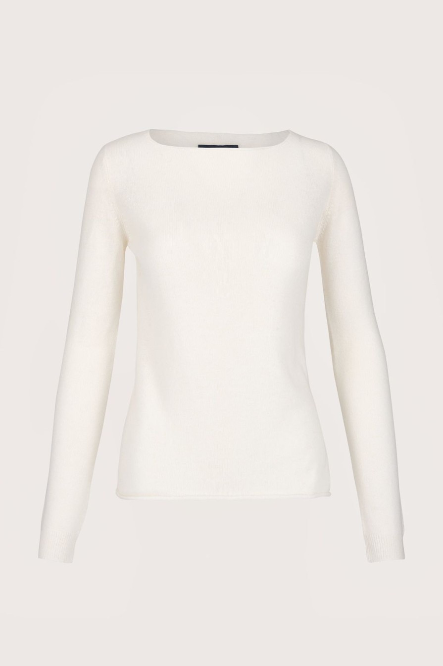 Clearance Sass & Edge Renfrew Cashmere Boat Neck White Ice