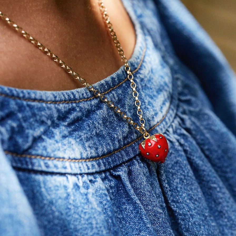 New Kirstie Le Marque Diamond And Red Enamel Strawberry Necklace