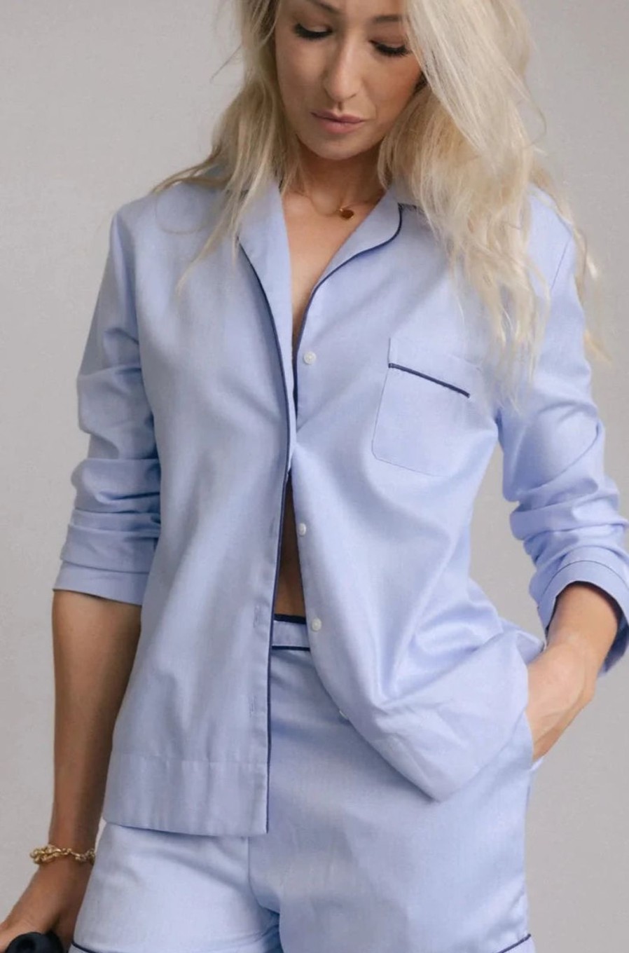 Best BREATHE Herringbone Pyjama Shirt Blue