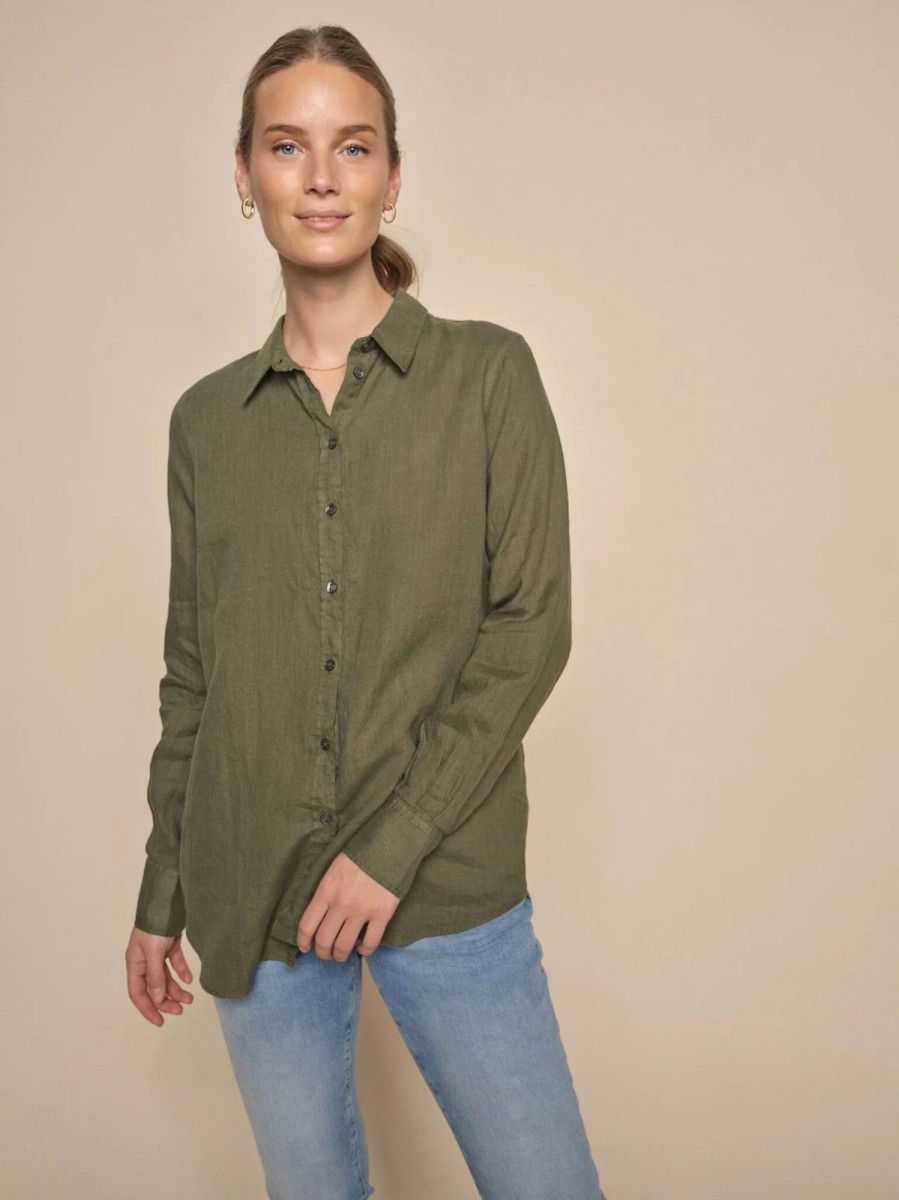 Online Mos Mosh Mmkarli Linen Shirt Dusty Olive