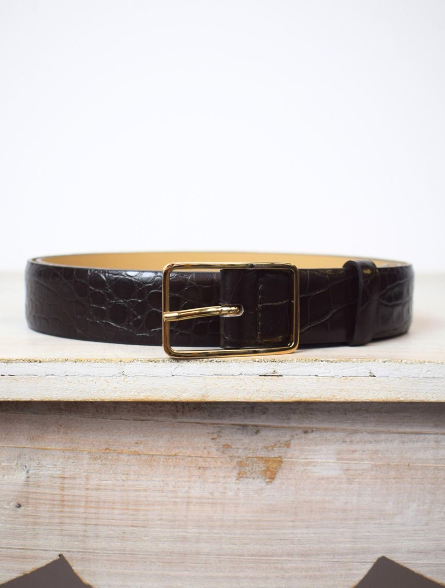 Clearance Abro Medium Croc Belt Dark Brown