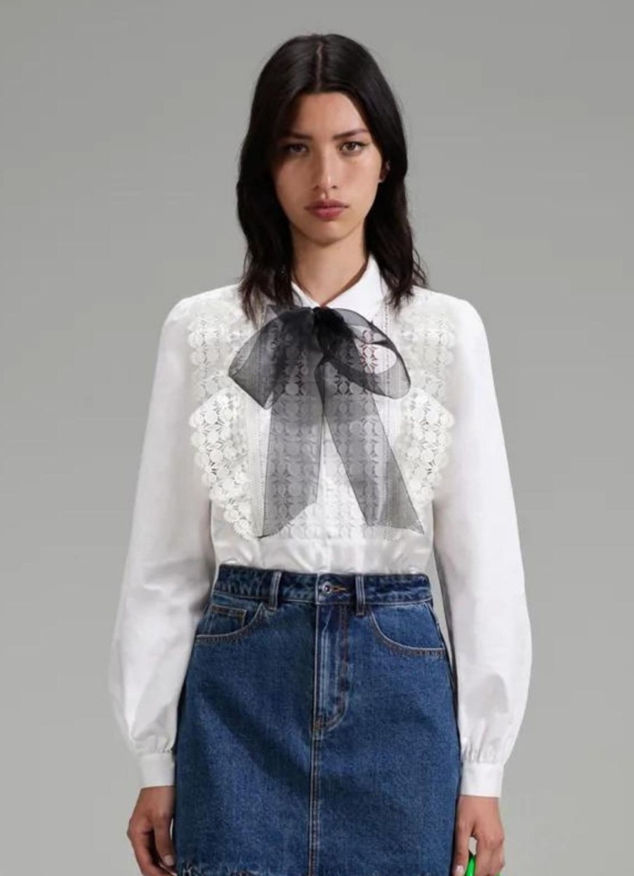 Best self-portrait White Lace Bib Cotton Shirt