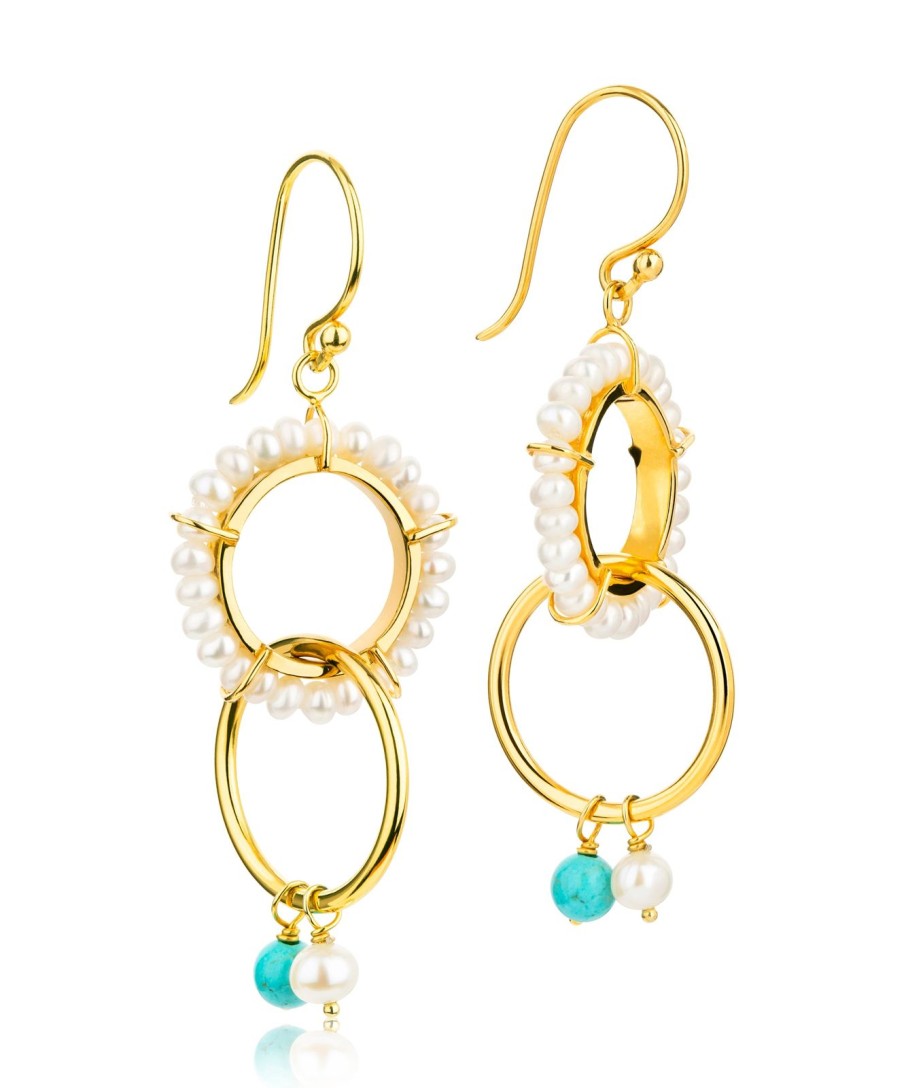 Online Claudia Bradby Turquoise Boho Pearl Double Hoops Gold