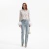 Hot self-portrait Cream Cord Lace Feather Top