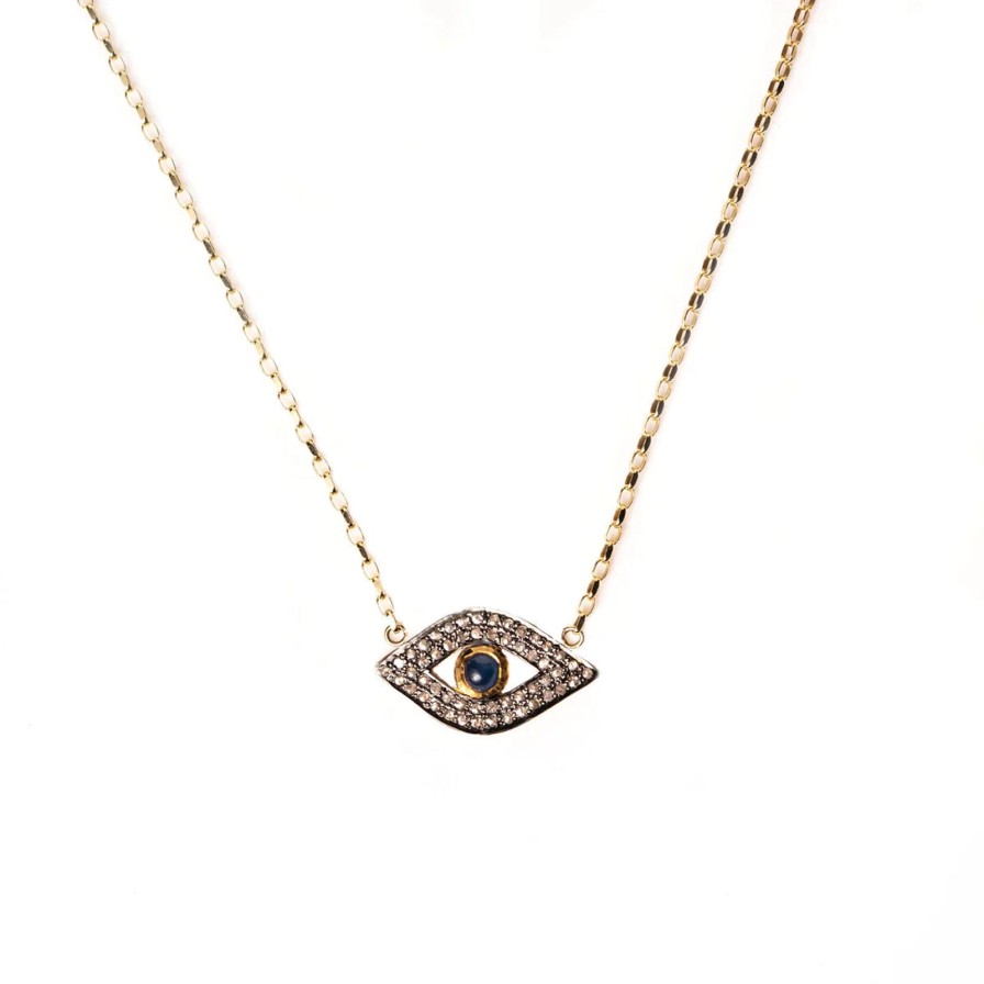 New Kirstie Le Marque Pave Diamond Evil Eye Necklace Sapphire