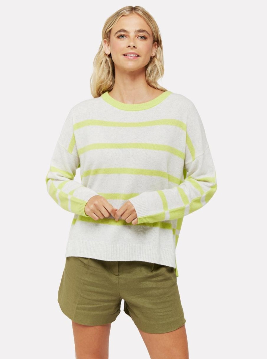 Best Brodie Boxy Stripe Jumper Lime Haze