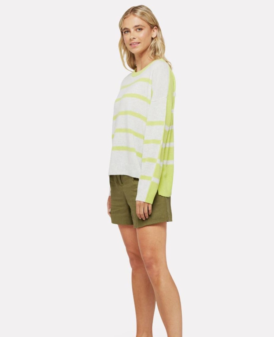 Best Brodie Boxy Stripe Jumper Lime Haze