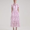 Clearance self-portrait Pink Cord Lace Tiered Midi Dress