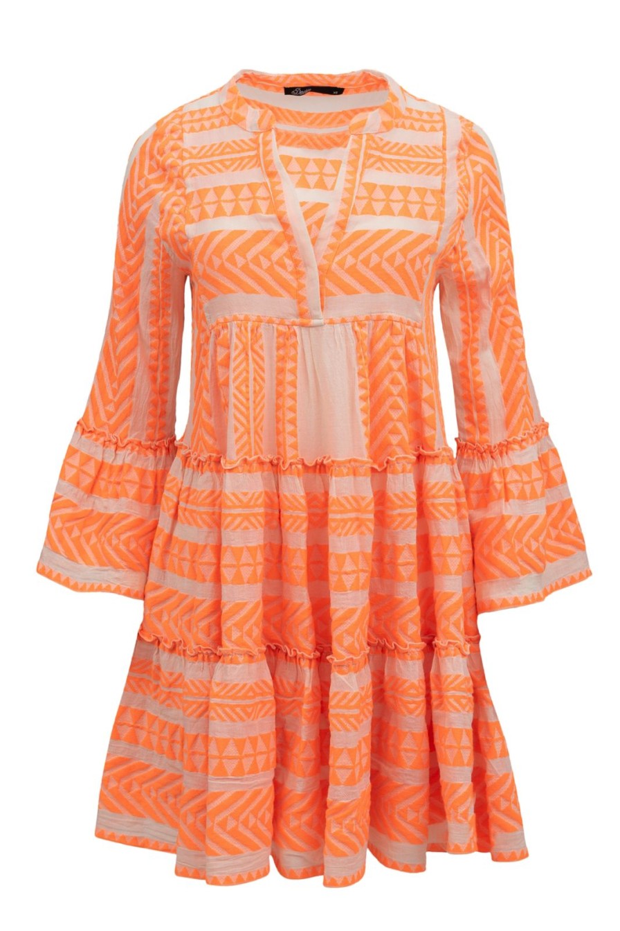 Hot Devotion Twins Ella Midi Dress Neon Orange/Off-White