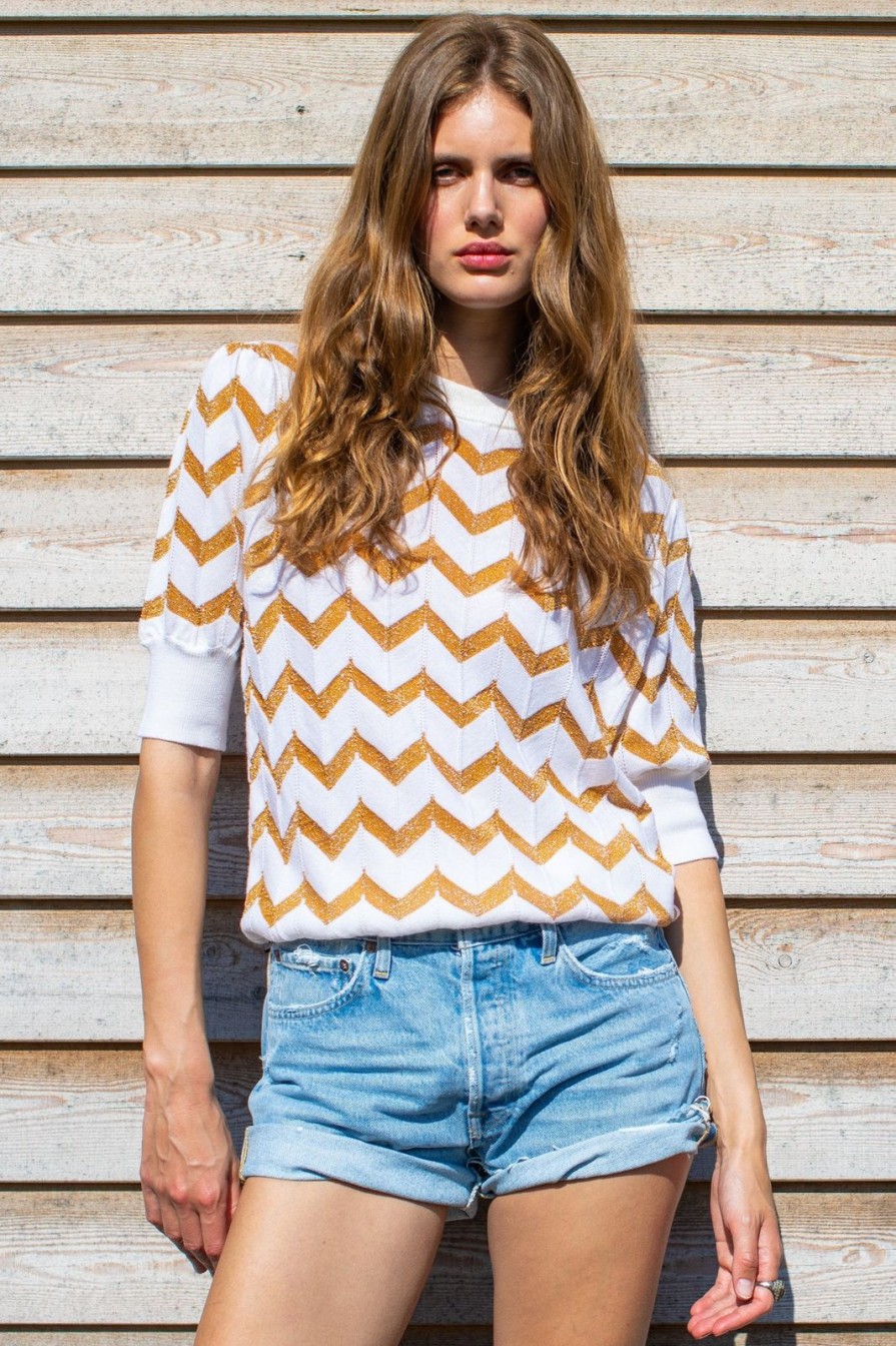 Clearance Tabitha Webb Short Sleeved Chevron White/Gold