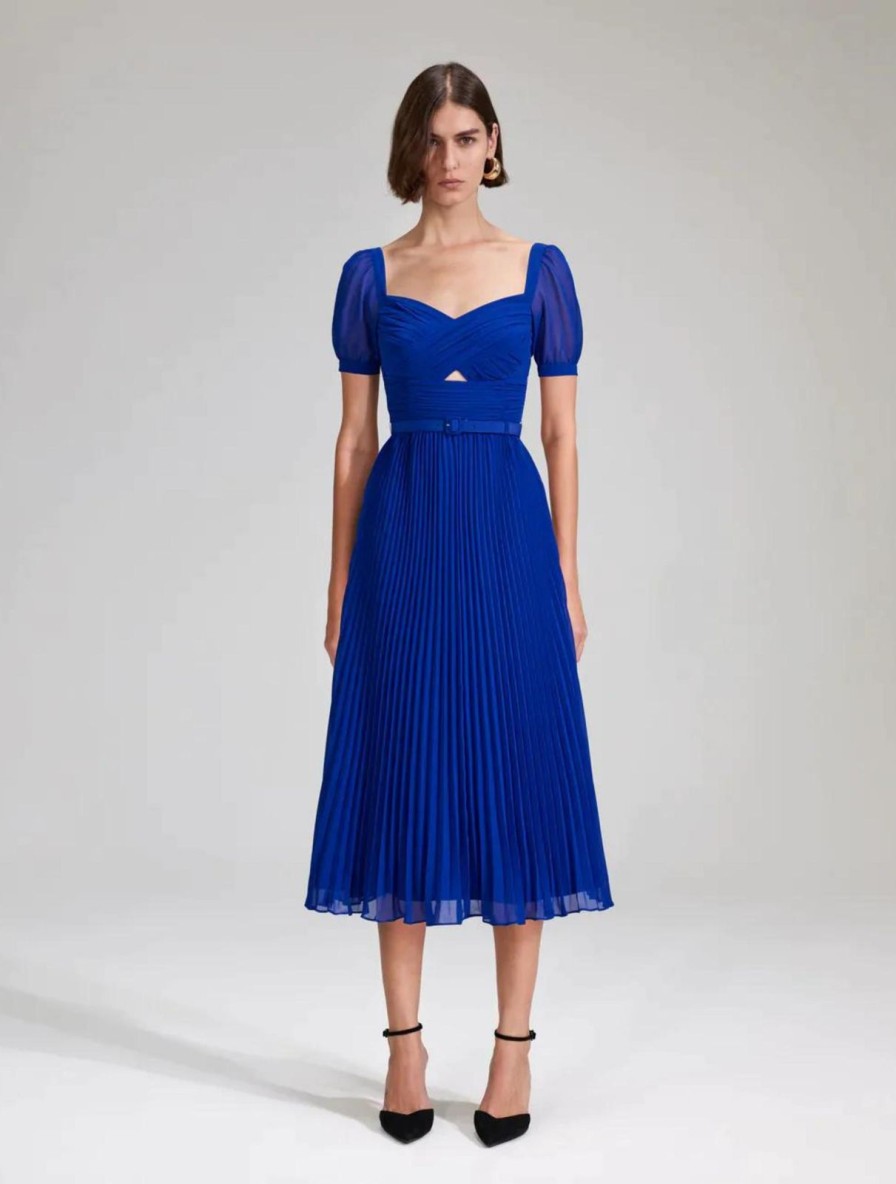 Hot self-portrait Cobalt Chiffon Midi Dress