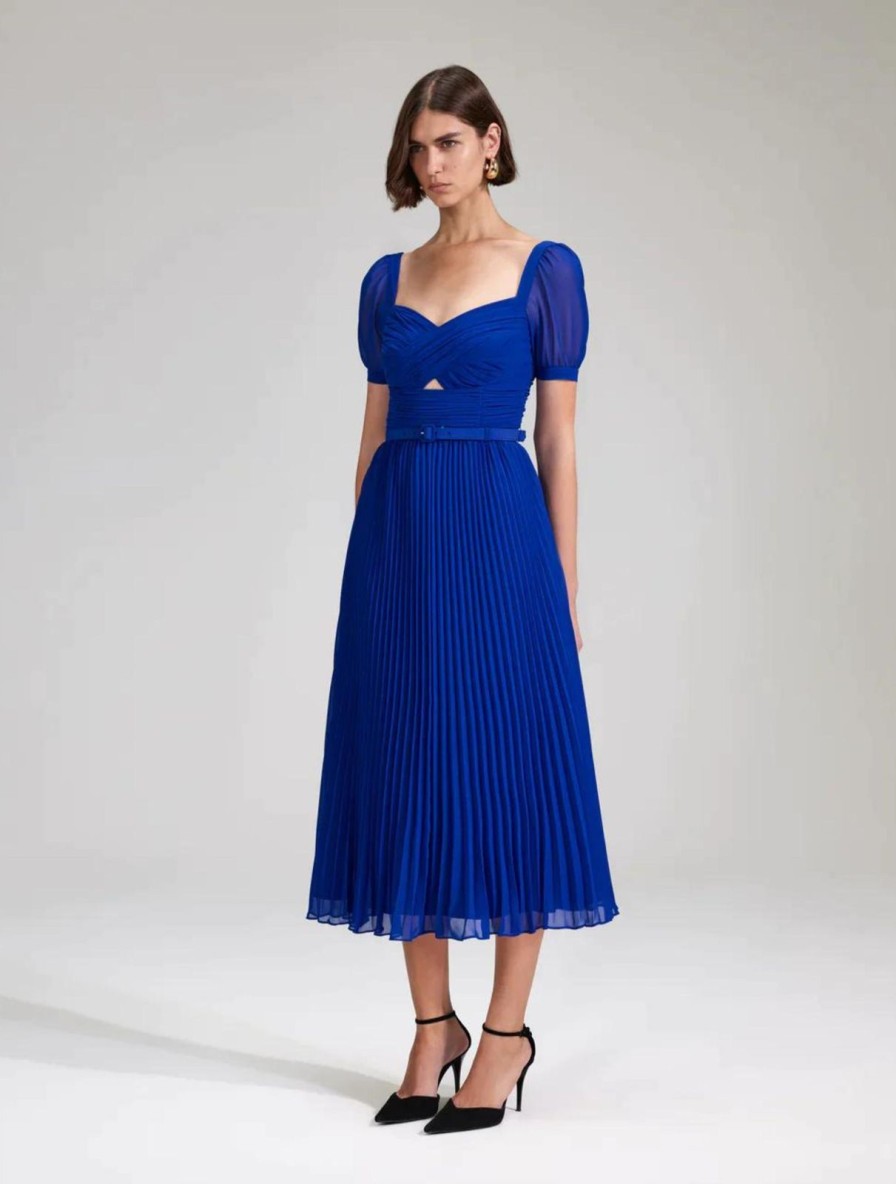 Hot self-portrait Cobalt Chiffon Midi Dress