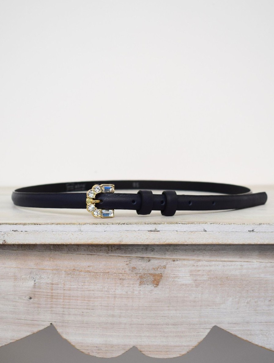 Clearance Abro Narrow Belt Leather Navy