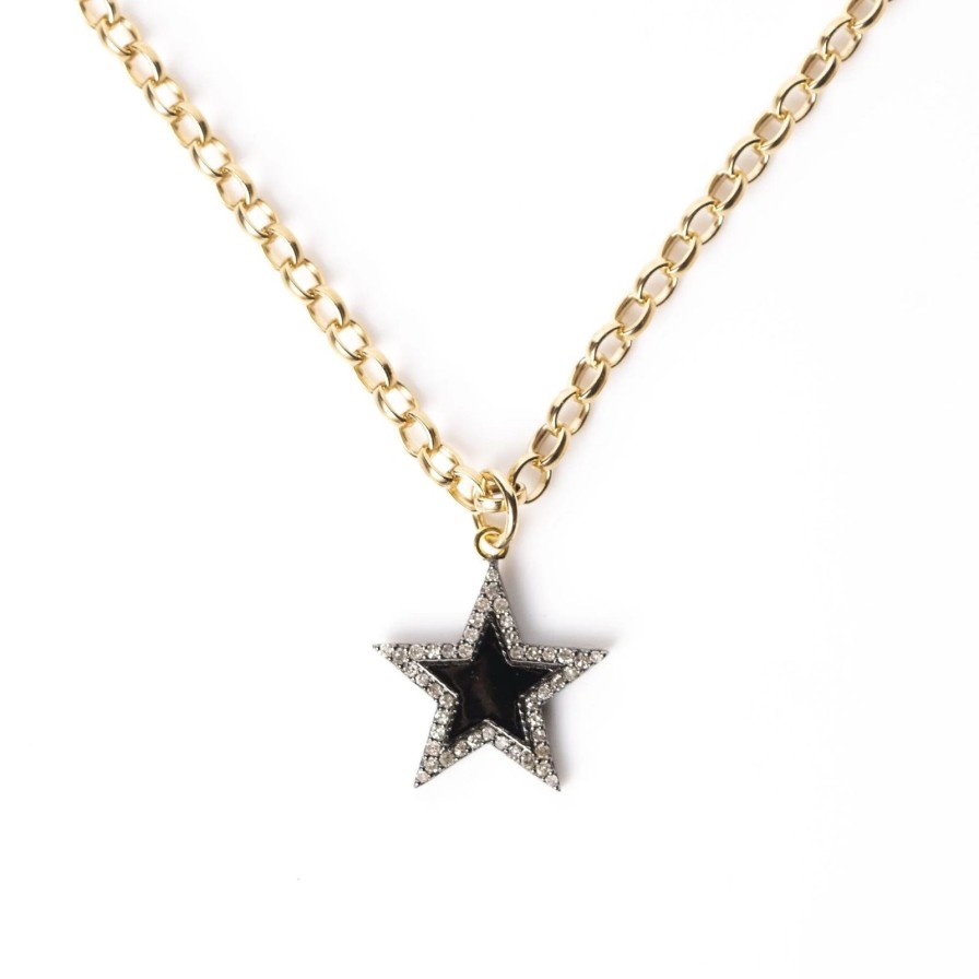 Wholesale Kirstie Le Marque Diamond & Black Enamel Chunky Star Necklace