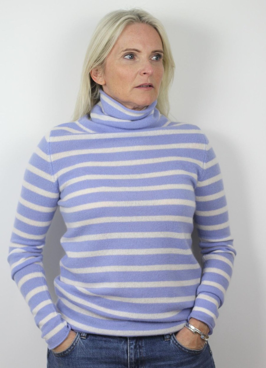 New Sass & Edge Mulben Cowl Cashmere Blue/White