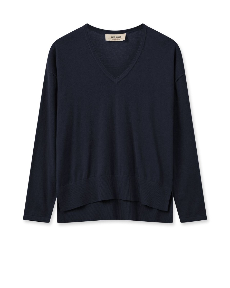 Best Mos Mosh Mmtani V-Neck Knit Salute Navy