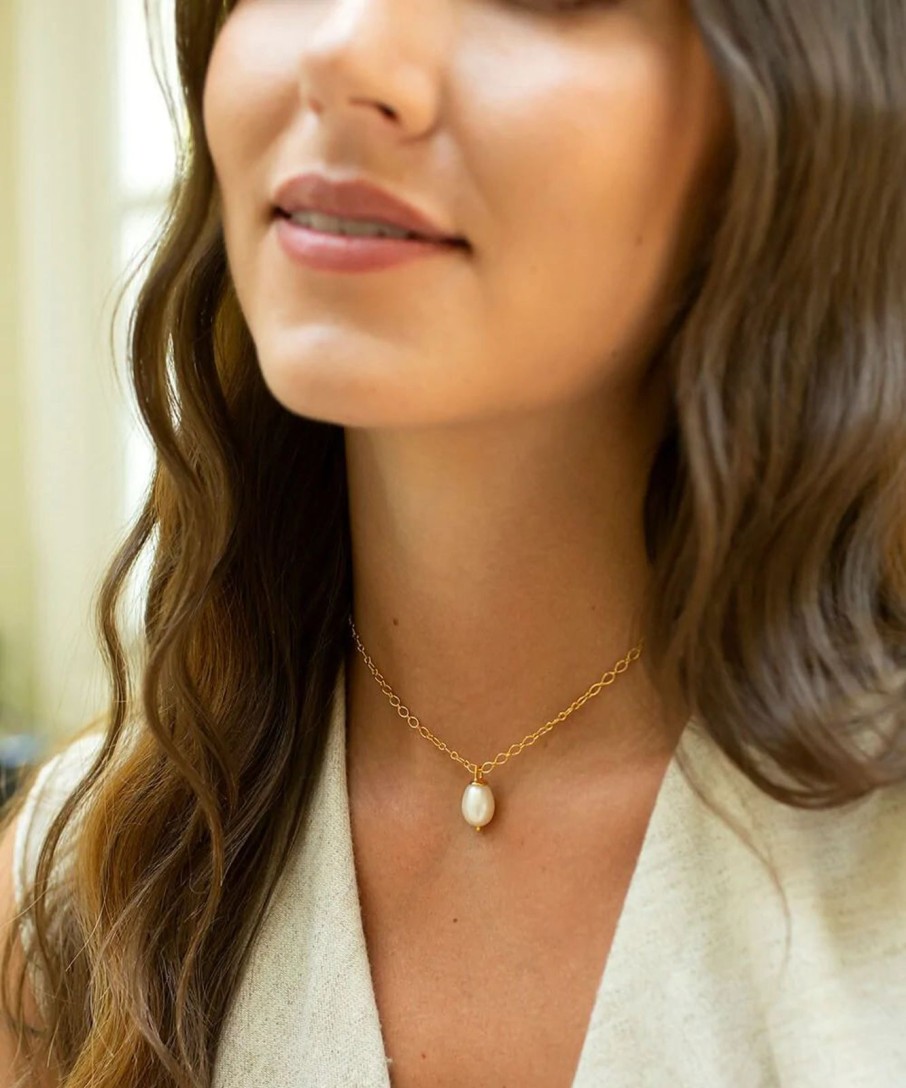 Clearance Claudia Bradby Luxury Gold Pearl Drop Necklace