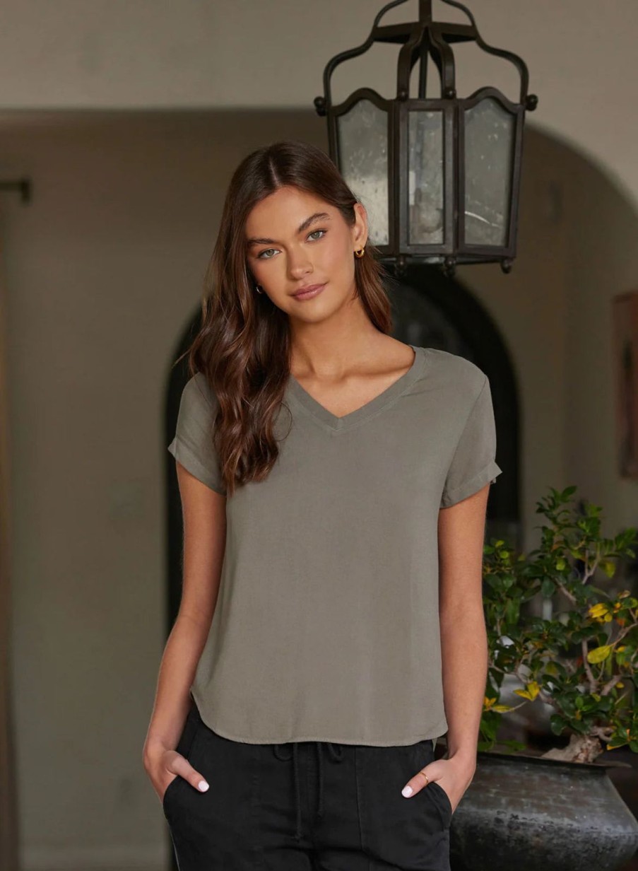 Wholesale bella dahl V-Neck Tee Soft Army