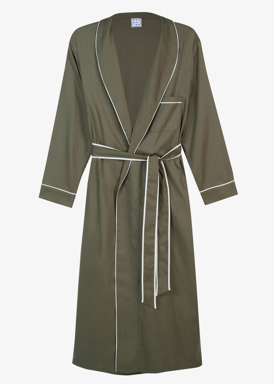 Best BREATHE Organic Cotton Herringbone Robe Khaki