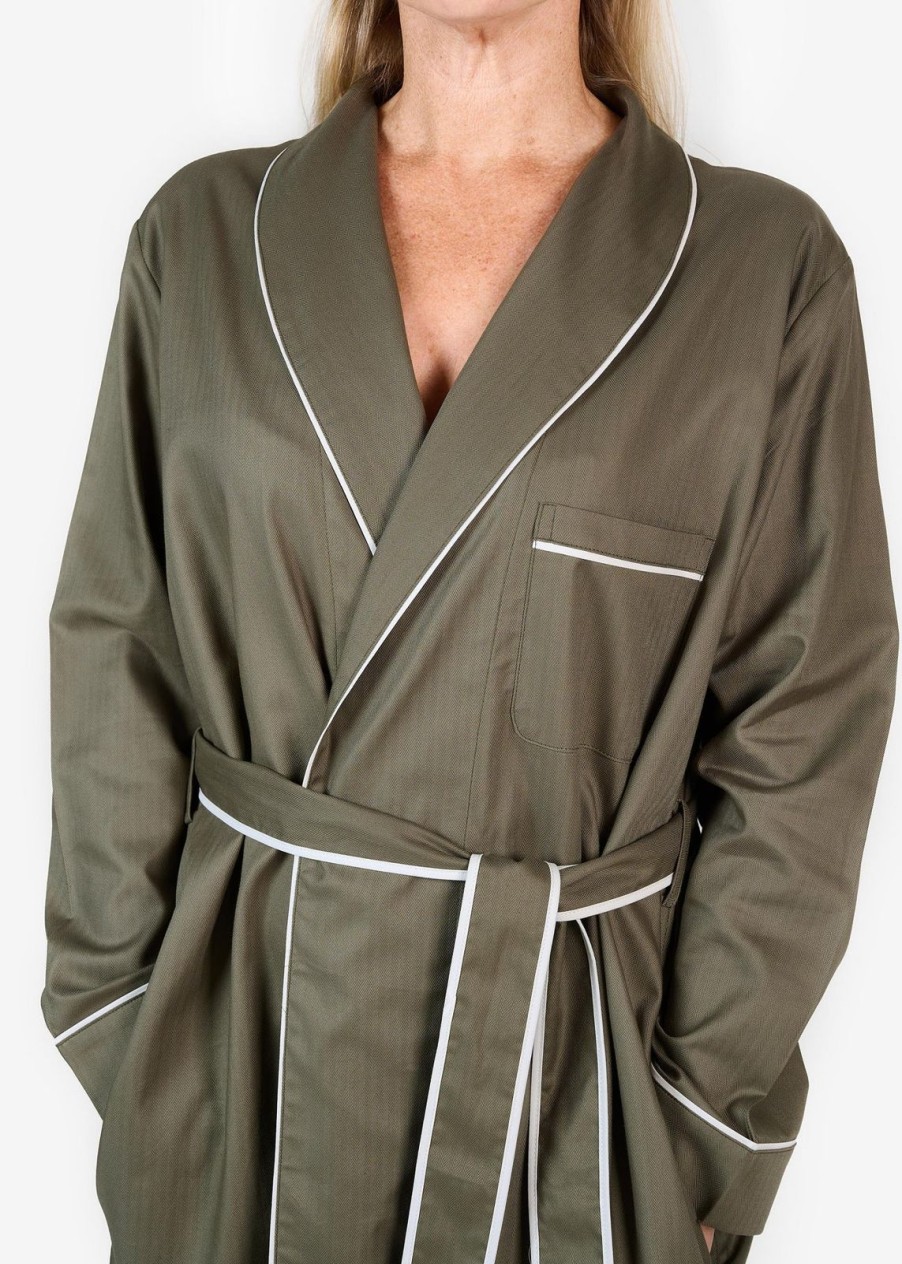 Best BREATHE Organic Cotton Herringbone Robe Khaki