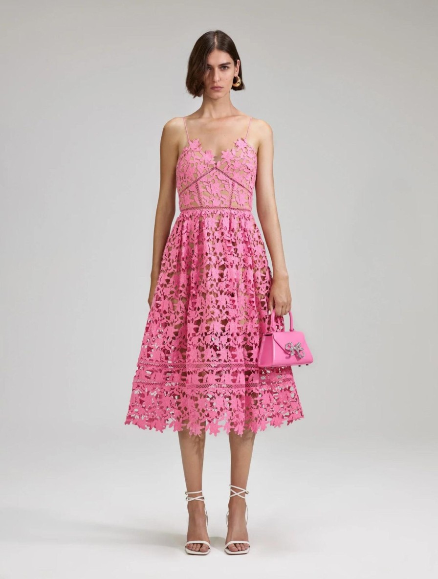 Best self-portrait Pink Azaelea Lace Midi Dress