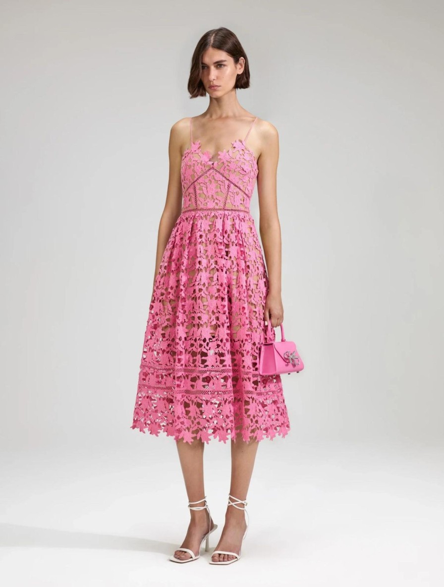 Best self-portrait Pink Azaelea Lace Midi Dress