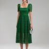 Best self-portrait Green Petal Lace Midi Dress