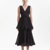 Hot self-portrait Black Chiffon Tier Midi Dress