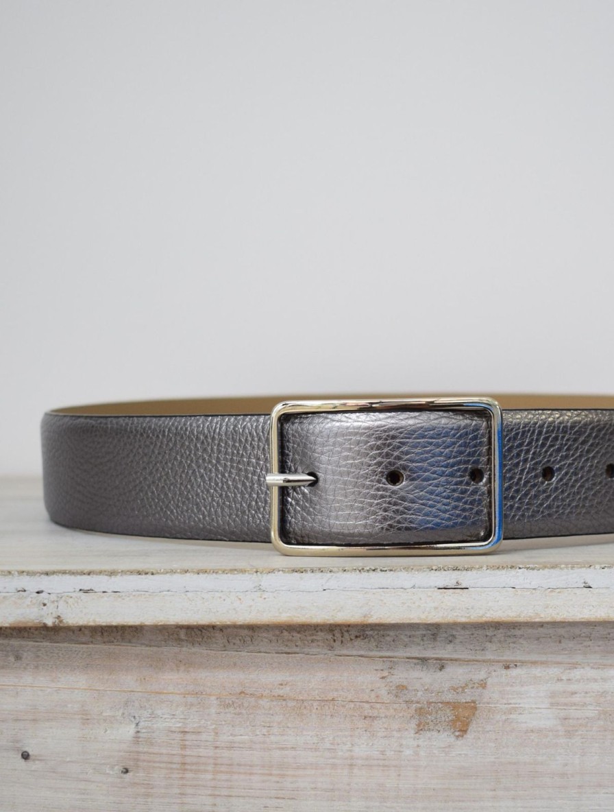 Hot Abro Wide Belt Leather Shimmer Anthracite