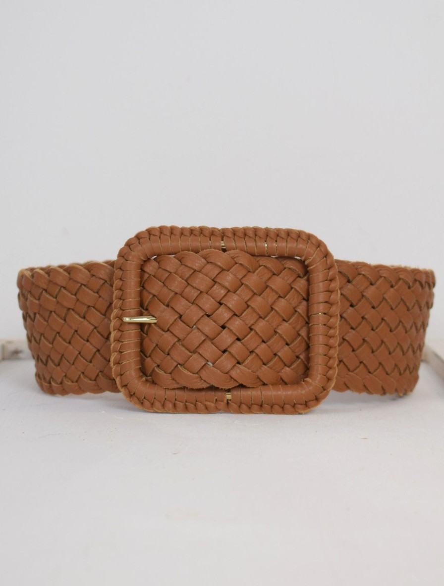 Clearance Abro Luna Wide Plaited Belt Cinnamon