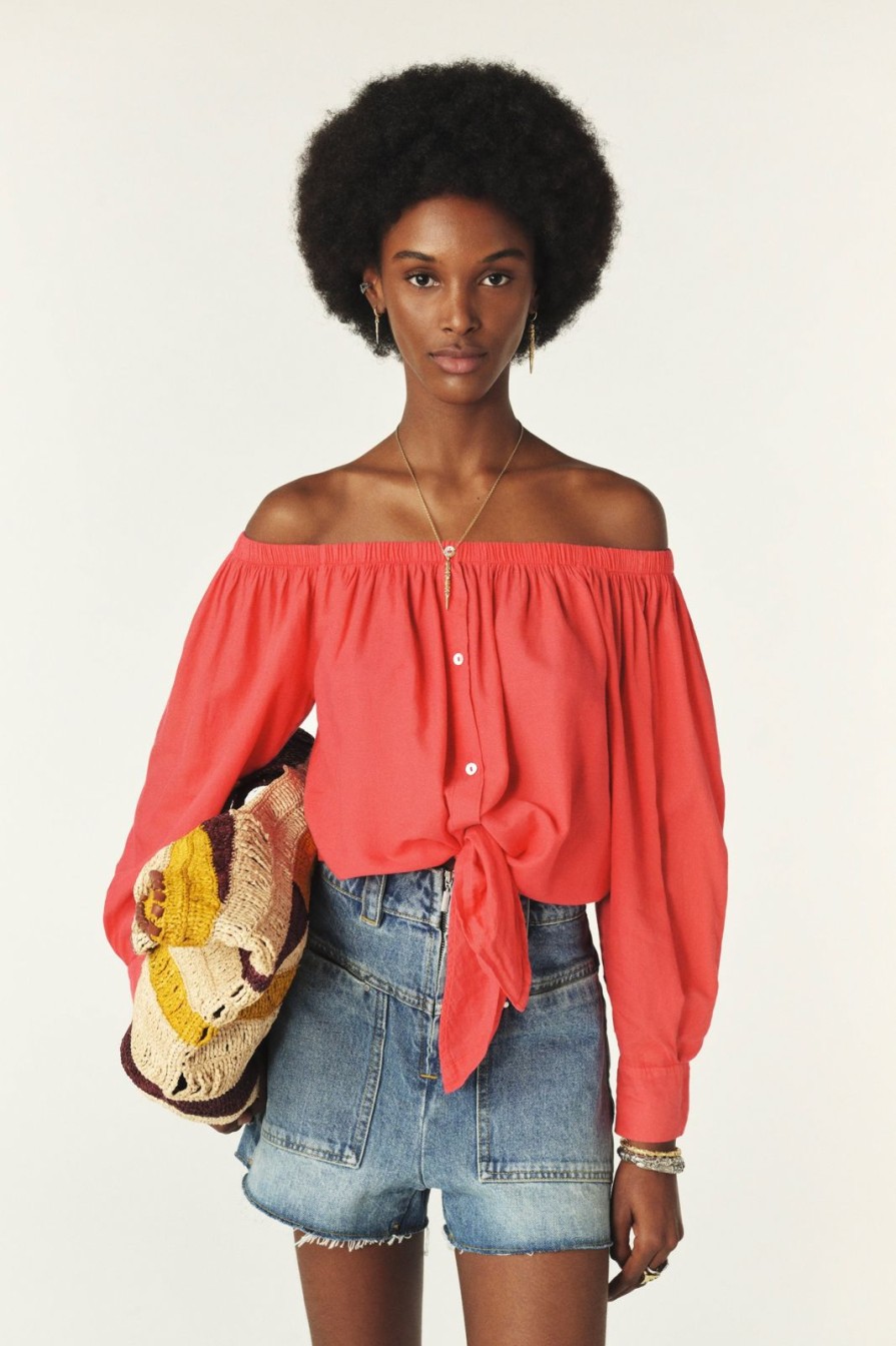 Online ba&sh Talena Off-The-Shoulder Shirt Coral