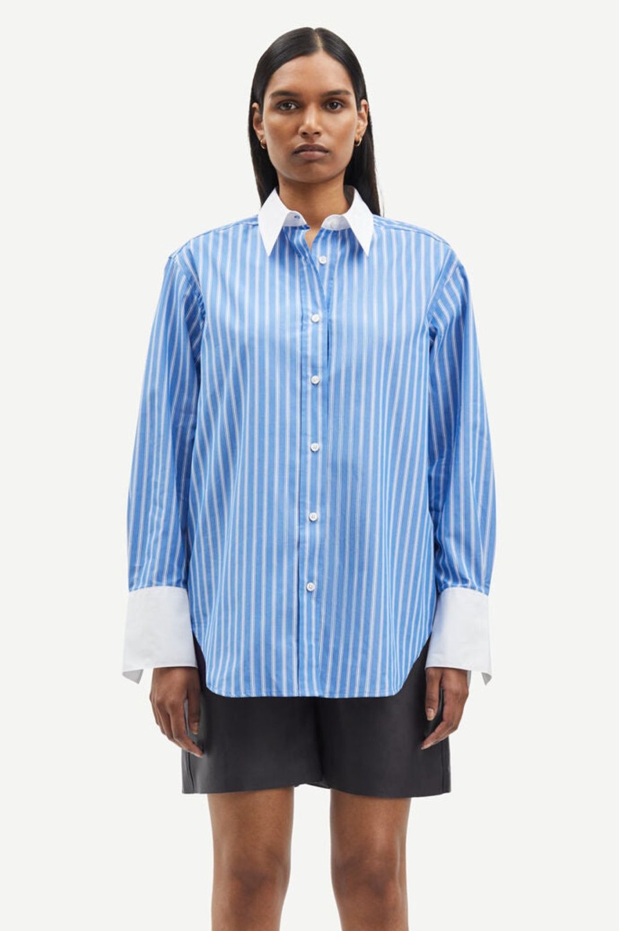 Clearance Samsoe Samsoe Salovas Shirt Blue Stripe