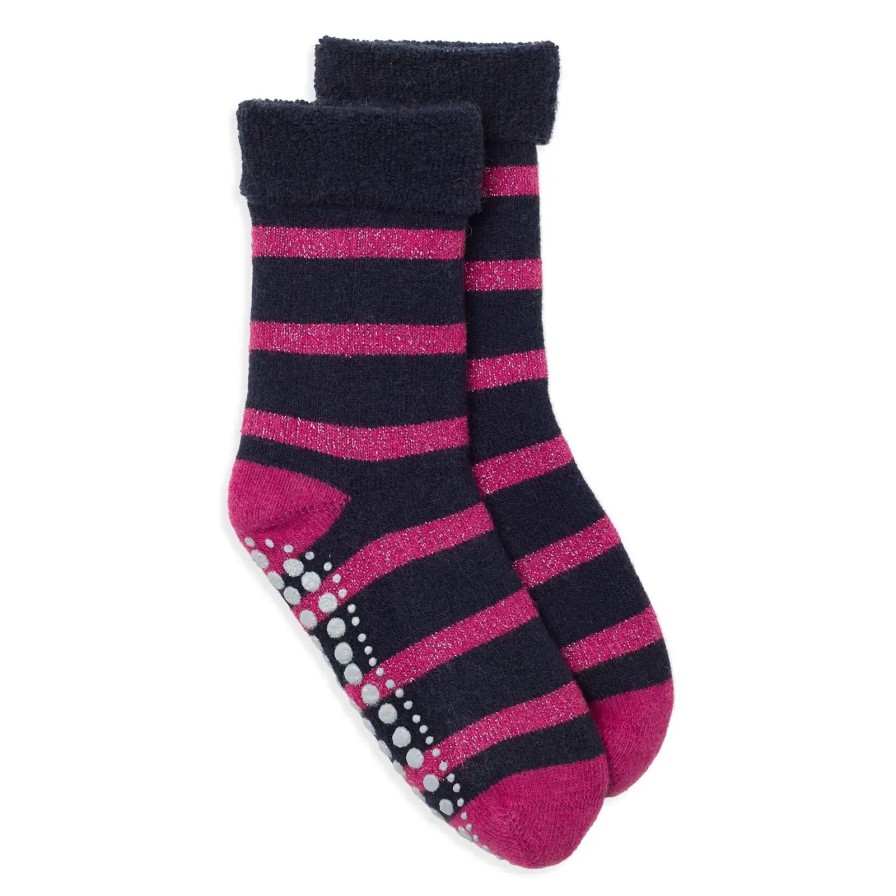 Wholesale Somerville Scarves Slipper Socks Glitter Stripe Navy/Pink