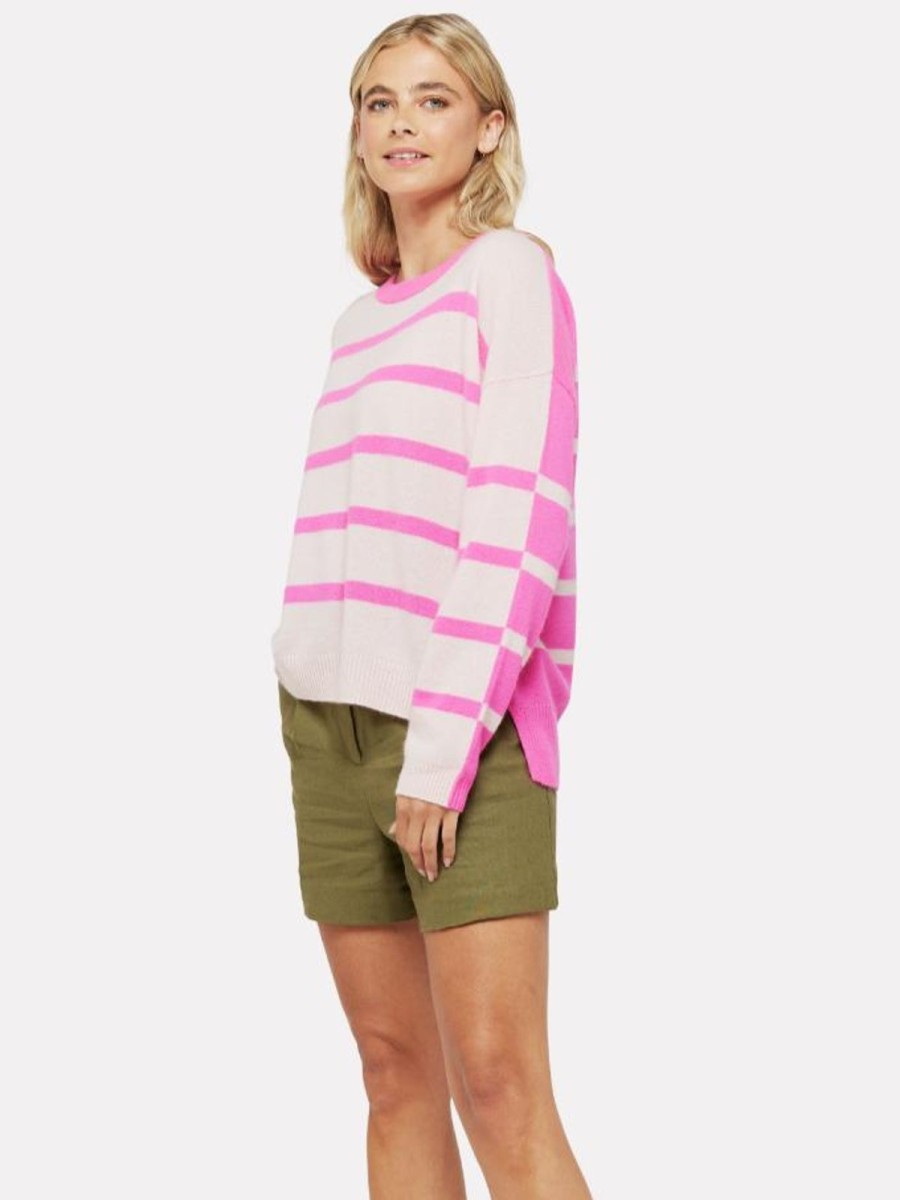 Best Brodie Boxy Stripe Jumper Cherry Blossom