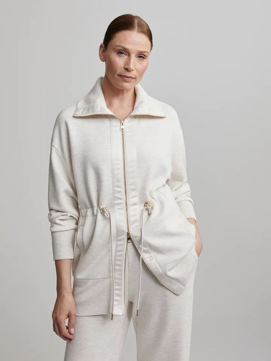 Clearance Varley Ridgefield Longline Zip-Through Ivory Marl