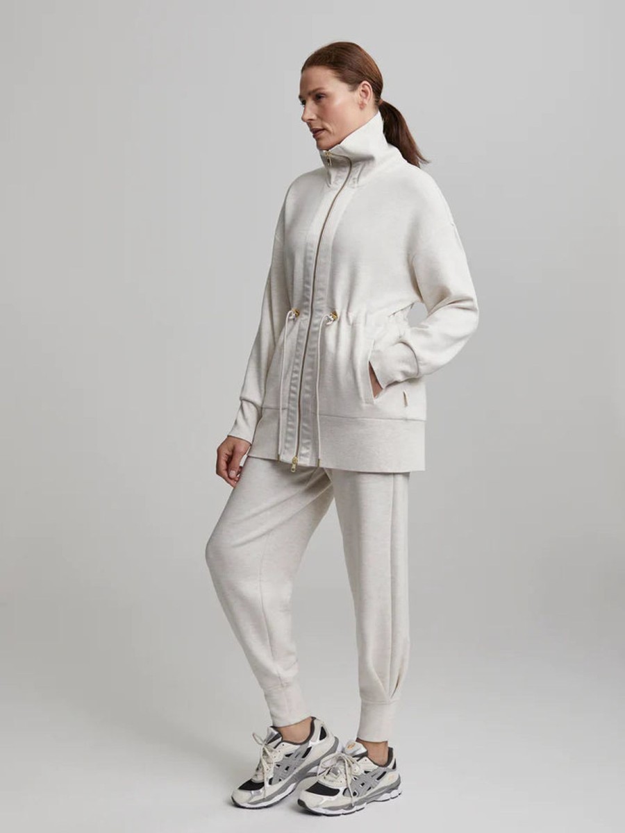 Clearance Varley Ridgefield Longline Zip-Through Ivory Marl