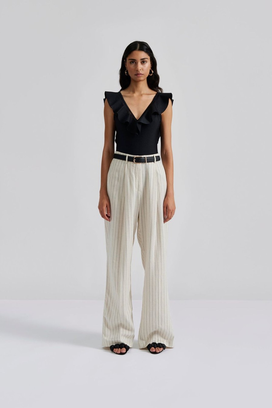 New BY MALINA Carlotta Trousers Natural Linen Pinstripe