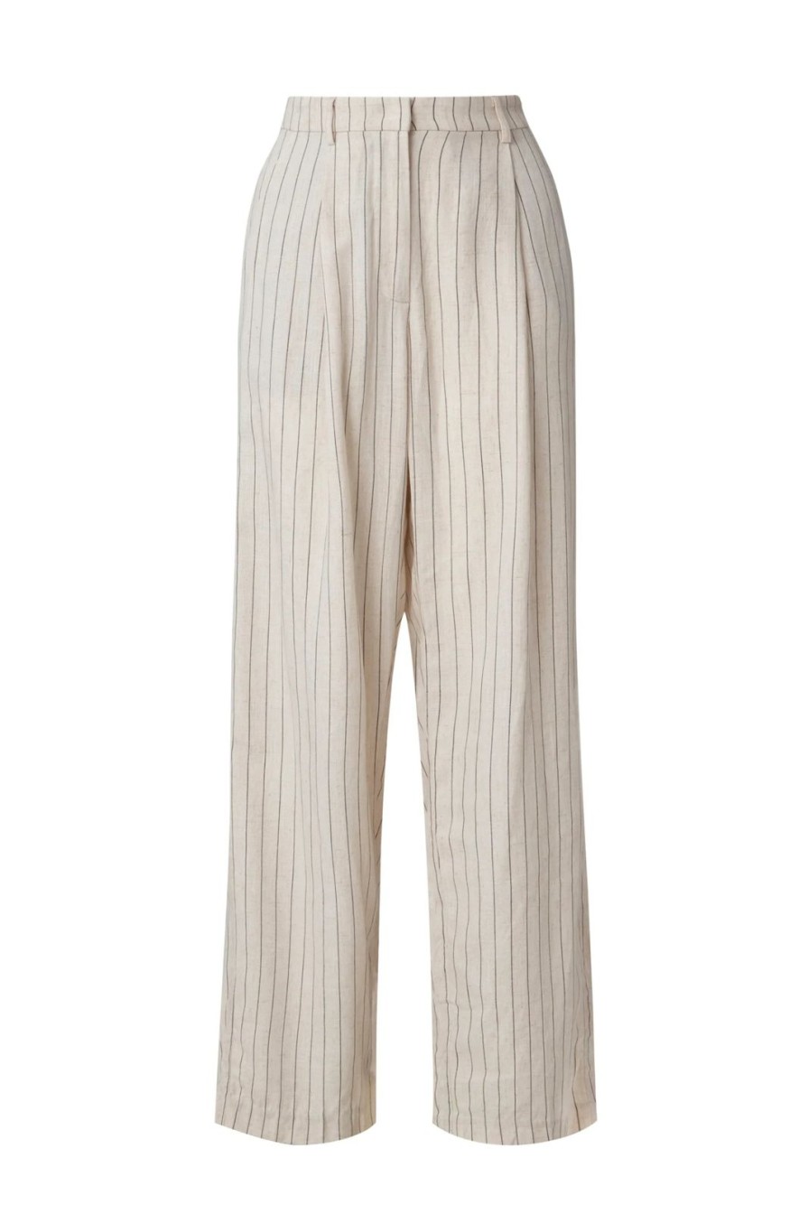 New BY MALINA Carlotta Trousers Natural Linen Pinstripe