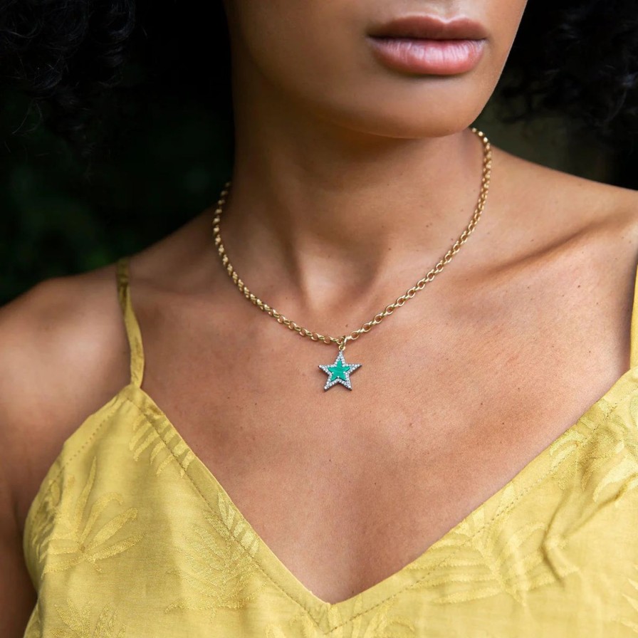 Hot Kirstie Le Marque Diamond & Malachite Chunky Star Necklace