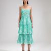 Wholesale self-portrait Blue Floral Tiered Chiffon Midi Dress