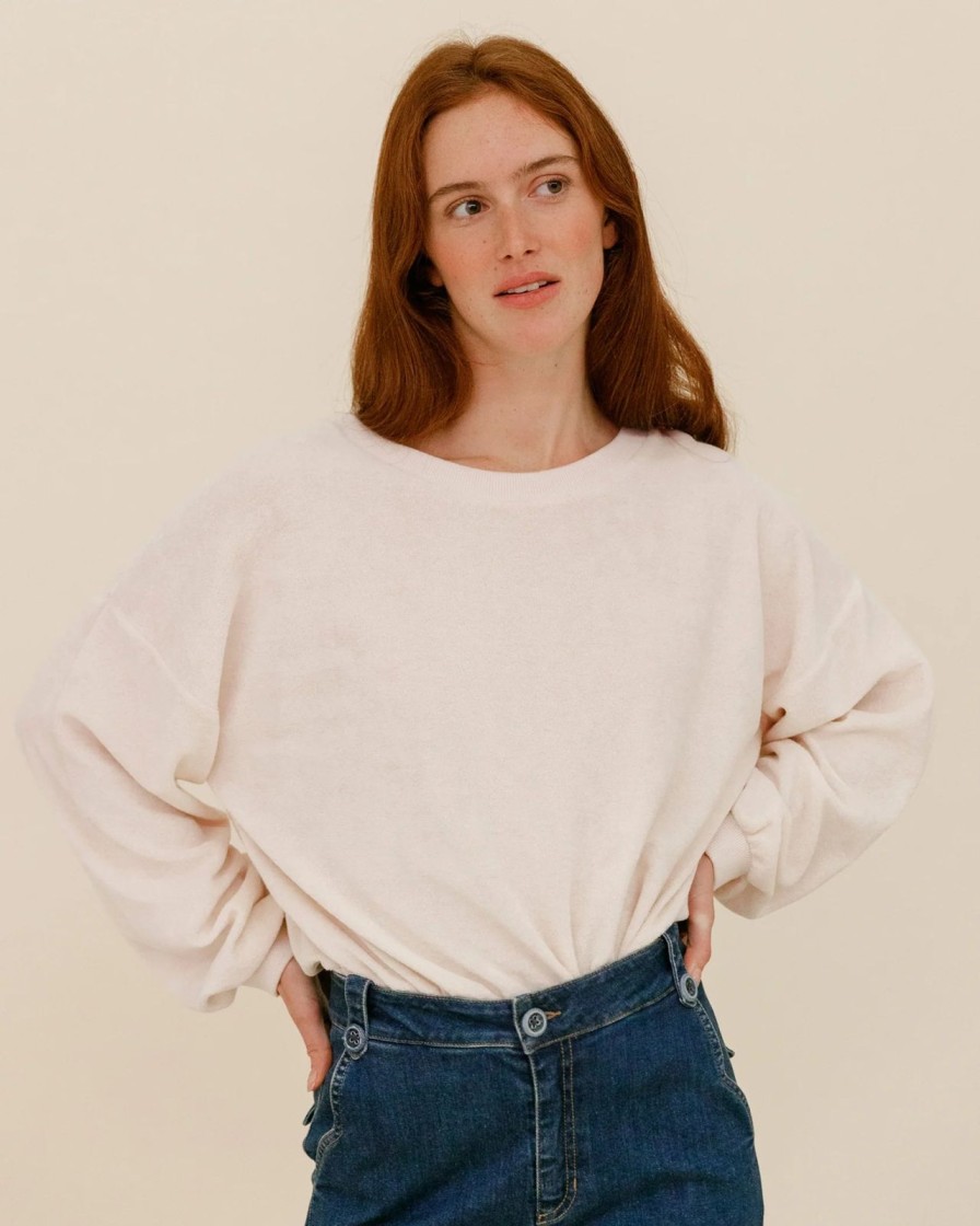 Clearance Emile & Ida Zahara Terry Jersey Sweatshirt Cream