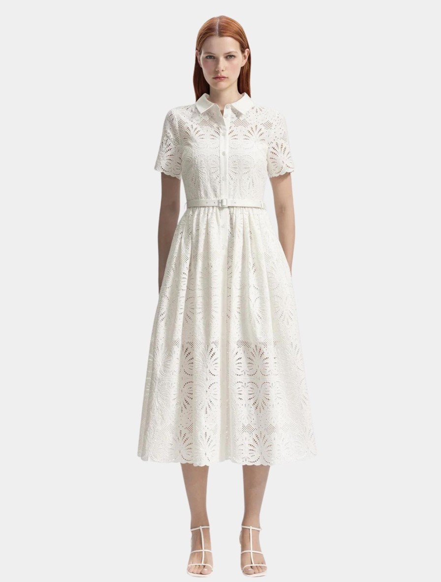 Clearance self-portrait White Cotton Embroidery Midi Dress