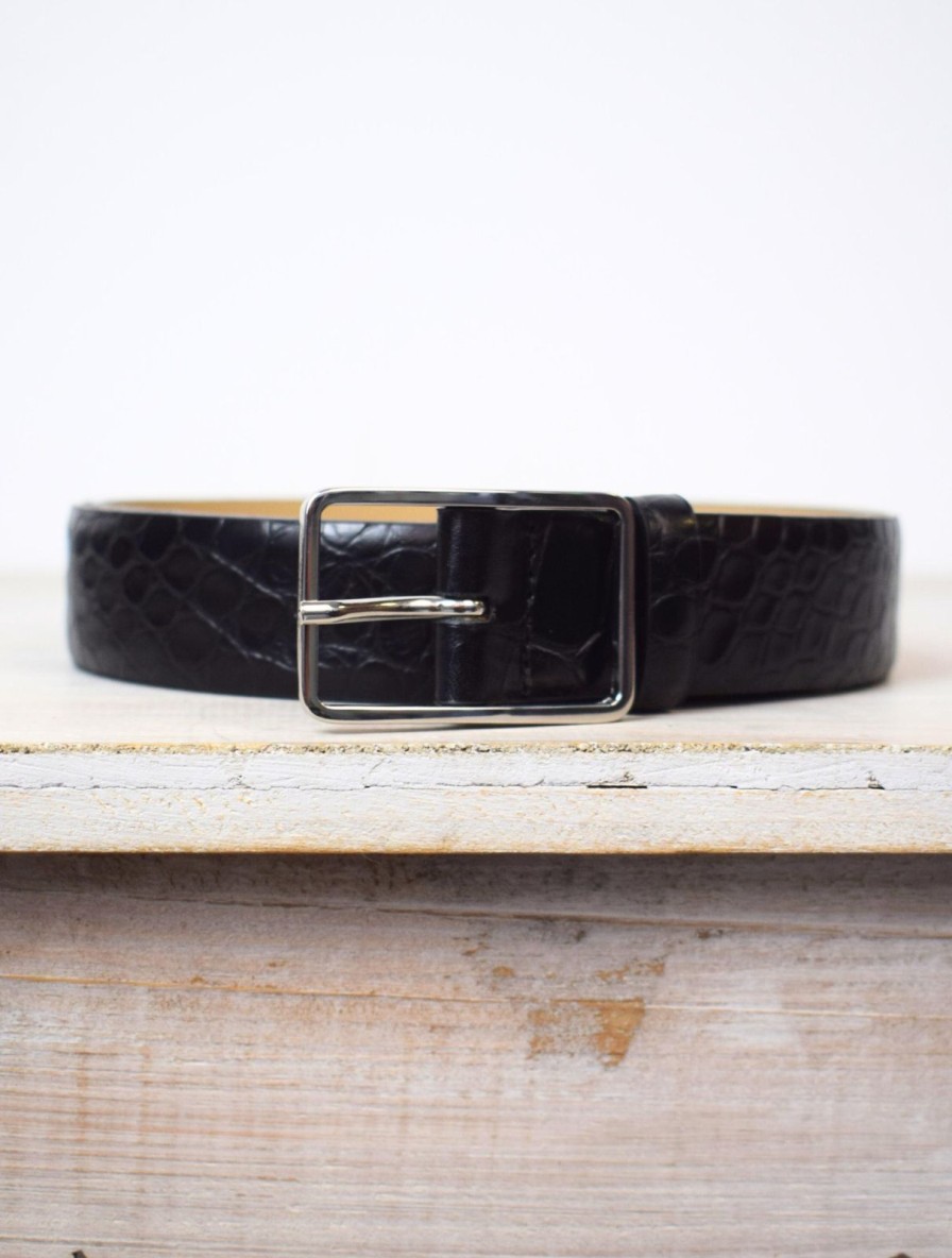 Online Abro Medium Croc Belt Black/Nickel