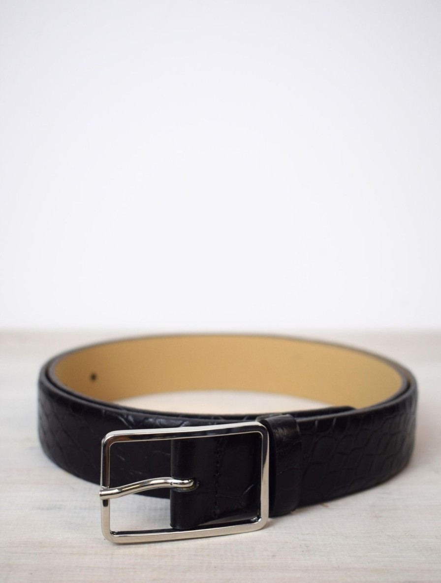 Online Abro Medium Croc Belt Black/Nickel