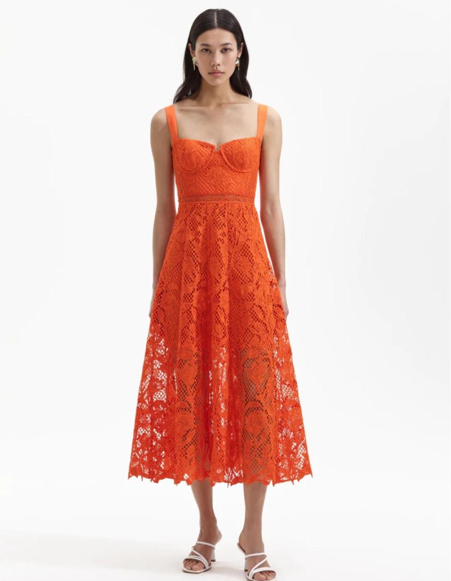 Online self-portrait Orange Lace Midi Dress