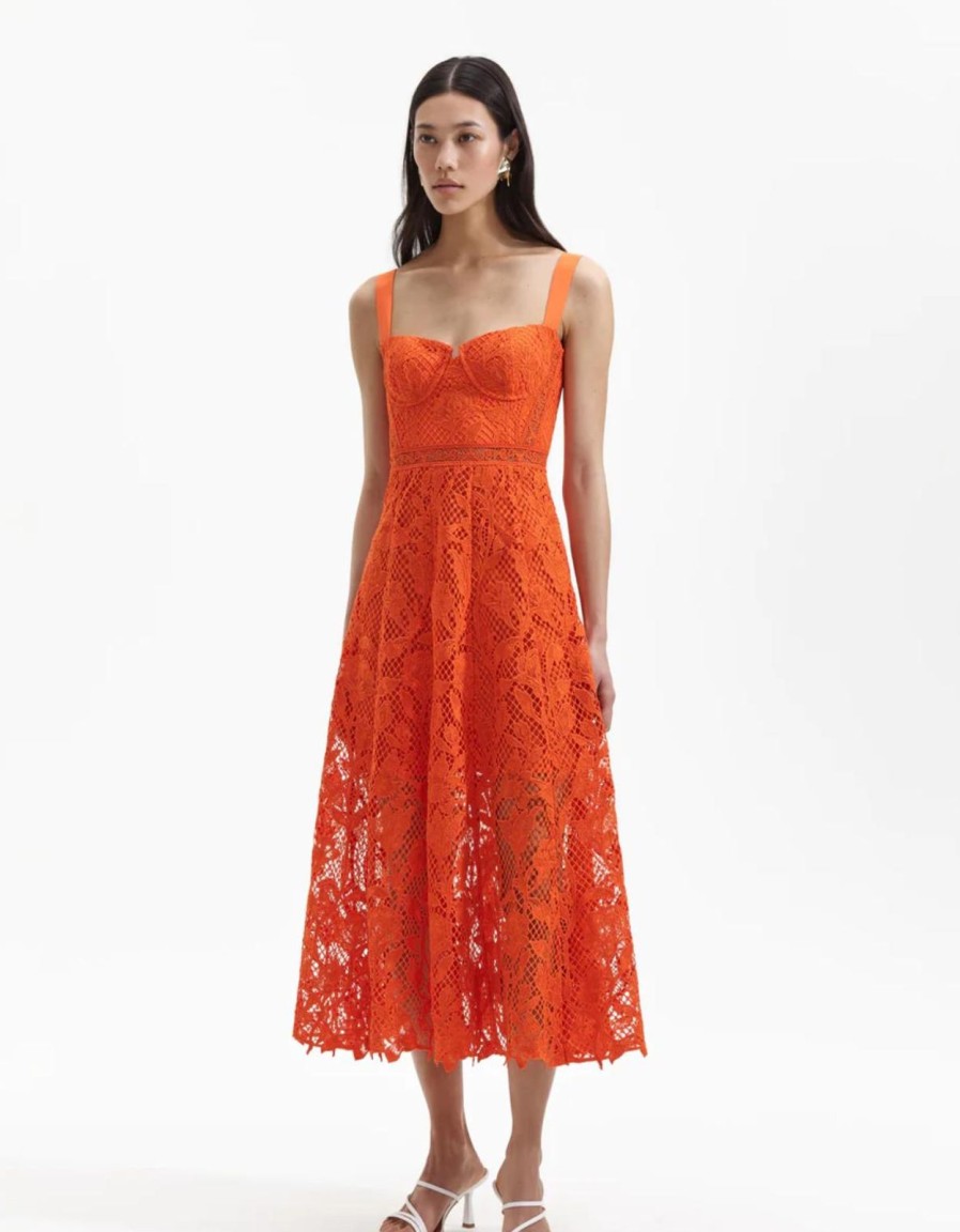 Online self-portrait Orange Lace Midi Dress