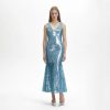 Hot self-portrait Blue Sequin V-Neck Maxi Dress